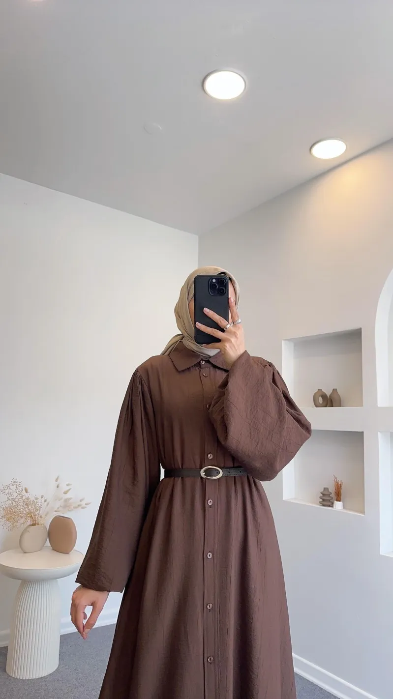 Kuşaklı Gofre Elbise  Siyah