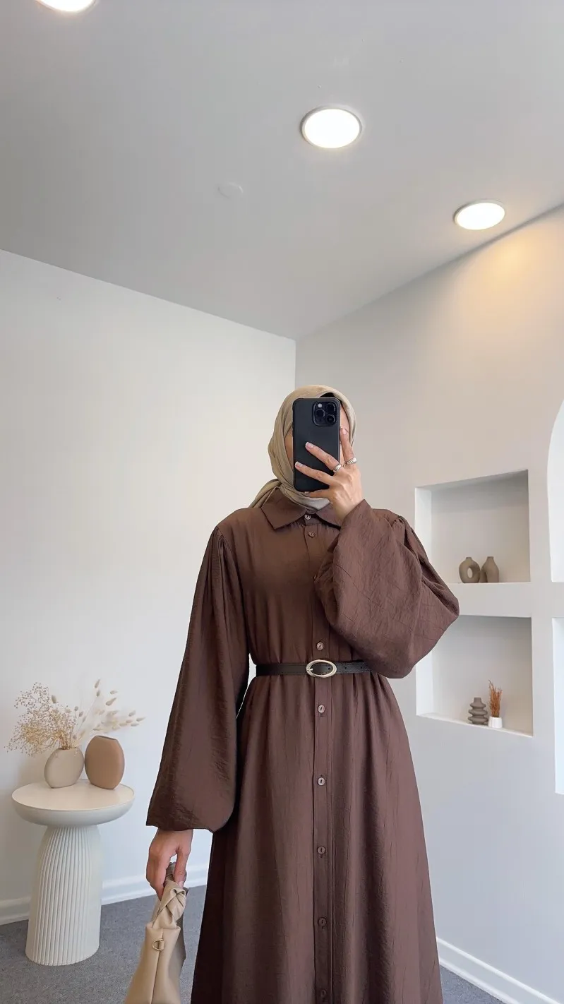 Kuşaklı Gofre Elbise  Siyah